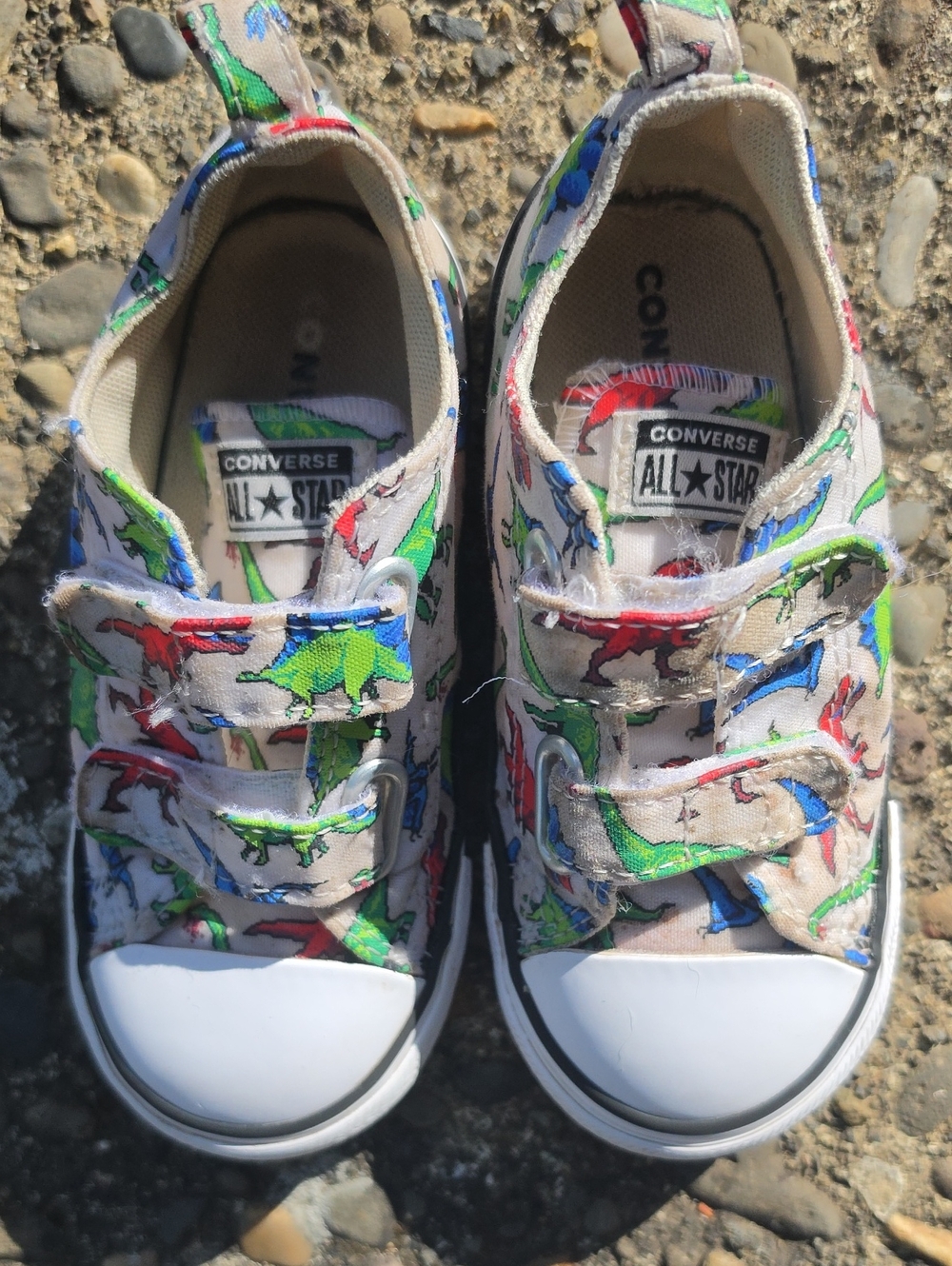 Converse Kids Velcro Dinosaur Sneakers - White with Red, Green & Blue Dinosaurs